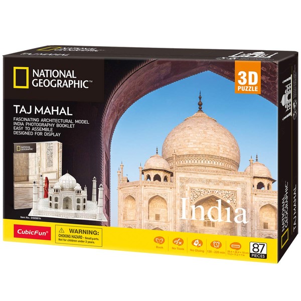 CubicFun National Geographic 3D Puzzle for Adults Kids Taj Mahal India Architecture 3D Jigsaw Building Model Kit with Booklet Gifts for Woman Men, 87 Pieces