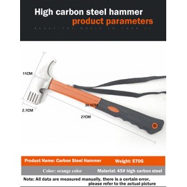 Camping Hammer Heavy Duty with Tent Stake Remover,12" high Carbon Steel Tent Hammer- Rubber Covered Handle Tent Mallet with Holding Strap