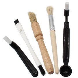 Kyuionty Coffee Grinder Cleaning Brush, Espresso Machine Brush Kit Wood Handle & Natural Bristles Wood Dusting Espresso Brush Set with Spoon for Bean Grain Coffee Tool (Pack of 5)
