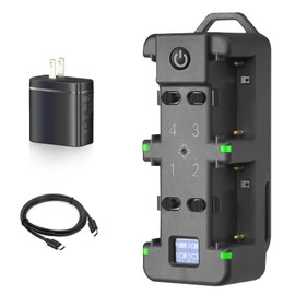 WELLMAKING 4-Channel NP-F Battery Fast Charger with LCD Screen, PD 65W Power Plug, Charging Indicator Light and USB-C Cable Compatible with NP-F550 F570 F750 F770 F930 F950 F960 F970 Batteries