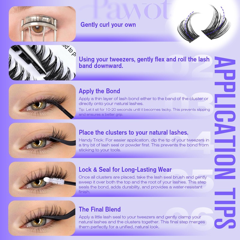 Pawotence Lash Clusters Wispy Kira Cluster Eyelash Extensions 10-18mm Individual