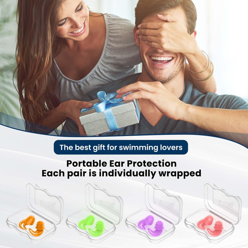 Swimming Ear Plugs for Adults Kids, 4 Pairs Silicone Earplugs