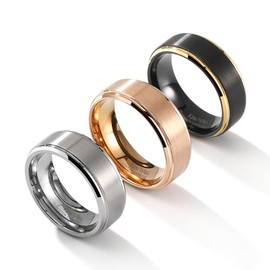 King Will Duo 8mm Mens Brushed Tungsten Carbide Wedding Band Ring Polish Finished Comfort Fit Black/Silver/Rose Gold 3 Pack 9