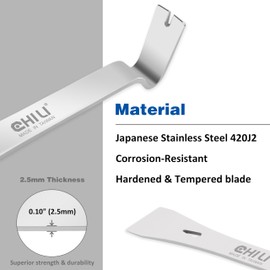 CHILI Tools 7/8-Inch Wide Mini Stainless Steel Pry Bar With Flat End, The Smallest Nails Puller For 18 Gauge Brads Nail, Made In Taiwan