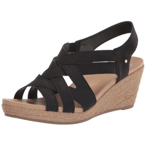 Dr. Scholl's Shoes Women's Everlasting Espadrille Platform Wedge Sandal,Black Smooth,7.5