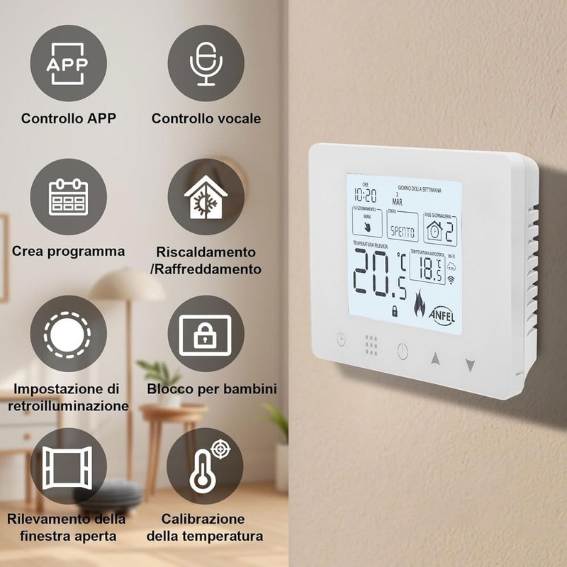 CRONOTERMOSTATO WIFI PROGRAMMABILE SMARTPHONE APP ALEXA TERMOSTATO CALDAIA DA PARETE