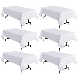 sancua 6 Pack White Tablecloth 60 x 102 Inch, Rectangle Table Cloth for 6 Feet Tables - Stain and Wrinkle Resistant Washable Polyester Table Cover for Dining Tables, Buffet Parties and Camping