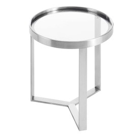 Modway Relay Glass and Metal Accent Side Table, Silver 17.5 x 17.5 x 19.5