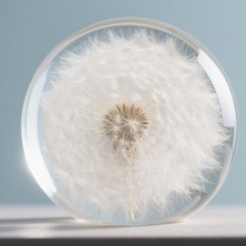 YouerCrystal Collectible Real Dandelion Sphere, Glass & Resin, 3D Preserved Flower Paperweight, 2.56in, Birthday/Wedding/Valentine’s Day Gifts