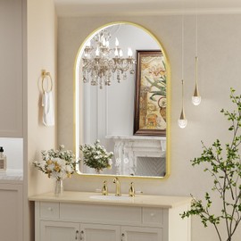 FTOTI 24X36 Inch Arched LED Mirror for Bathroom,Gold Framed Arched Bathroom Mirror with Lights,Lighted Vanity Mirror for Wall,Anti-Fog, Dimmable