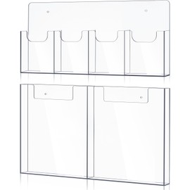 Sherr 2 Packs Acrylic Brochure Holder Wall Mount 2 Pocket Fits 8.5 x 11 and 4 Pocket Fits 4 x 9 Brochure Magazine Holder Clear Trifold Flyer Rack Paper Display Literature Storage for Home, Offices