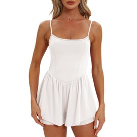 Women's Summer Casual Sleeveless Rompers Fitted Spaghetti Strap Shorts Overalls Jumpsuit 6110 White M