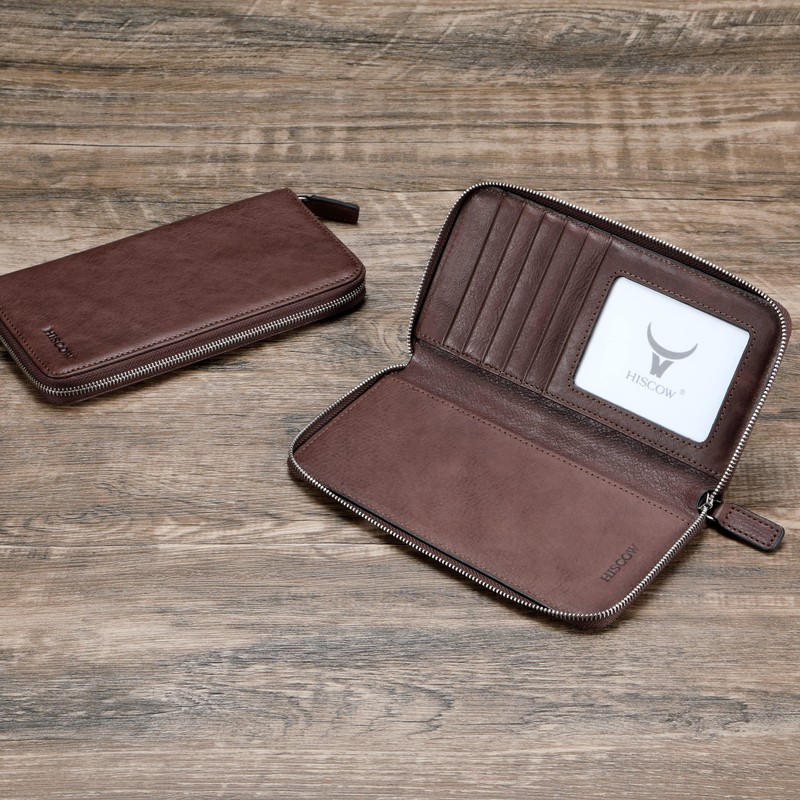 HISCOW Zippered Checkbook Cover & Card Holder with Divider -