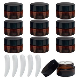 Pack of 10 Brown Glass Ointment Jars, 20 ml Cream Jars for Filling, Cream Container, Small Container with Lid, Travel Sample Container, Amber Glass Empty Container for Cosmetics, Lotions, Creams