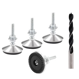 TOKSEO Set of 4 M10 x 50 mm Levelling Feet, Furniture Feet, Adjustable Metal M10 Adjustable Feet, Height Adjustable, Adjustment Screw with Drive-in Nuts, Lock Nuts and Metal Drills