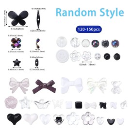 Forise 120pcs Acrylic Black Assorted Beads Mix Random Style Candy Color Pastel Plastic Flower Beads for DIY Jewelry Making Bracelet Necklaces Phone Lanyard