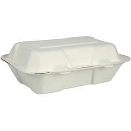 Abena Compostable Bagasse Clam Shell to-Go Containers Hinged Lid, 9"x 6" - 200 Count