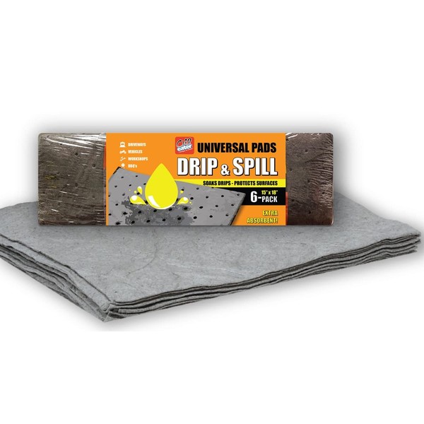 Oil Eater Drip & Spill Universal Pads - Absorbs Liquids | Soaks Oil, Grease, Coolant and Water-Based Fluids - Car, Truck, RV, Motorcycle and Tools - 6 Pack,Grey,15" x 18",AOA-BPL006-GREY