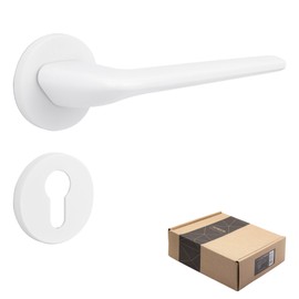 APECS Door Handles Interior Doors Modern Door Handle for Front Door Interior Door with Square Rosettes Door Handle White Matt Handle Set with Mounting Material Door Fitting Model Capella PZ -