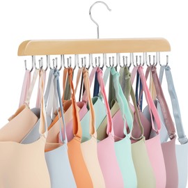 ZEDODIER Bra Hanger, Tank Top Hanger, Bra Hangers for Closet Organizer, Wooden Closet Organizer with 20 Adjustable Hooks, Space-Saving Storage for Bras, Tank Tops, and Belts, Natural