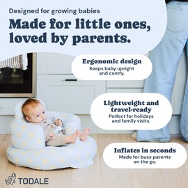 Todale Inflatable Baby Seat 3-24 Months - Inflatable Sit me Up Chair with Seat Belt, Built-in Pump, Christmas Gift Floor Toddler Chair for Boys & Girls - Baby Bouncer with Head Support, Bear Blue