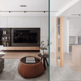 Glass Door Handle 304 Solid Connector,Wood Handle for Sauna Room,Double Sided Push Pull Handle Beech Wood Door Pull, H Shape Door Handle Bar, (Length 24inches, Wood Color(Straight Connector))…