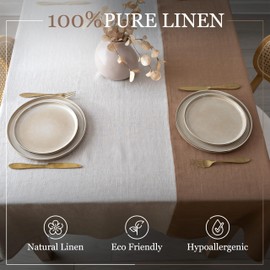 Linen Table Cloth for Rectangle Table - 60 x 108 in - 100% Flax Fabric Rustic Farmhouse Tablecloth Rectangular - Oblong Tablecloths for Dining, Kitchen, Living Room (Natural Beige & Brown)