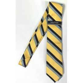 Nautica New Nautica Men's One Size OS Neck Tie 100% Silk Yellow Blue NWT MSRP $55 A6711