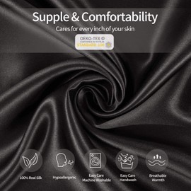 Silk Pillowcase 22 Momme Queen 20x30 inch for Hair & Skin Health with Hidden Zipper, Both Sides 100% Pure Silk Bed Pillow Covers, Hypoallergenic Gift, Black, 1pack