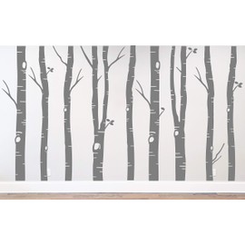 9 Birch Tree Branches Forest Winter Silhouette Wall Decal Sticker Nature Woods Scene Choose SIze Colors
