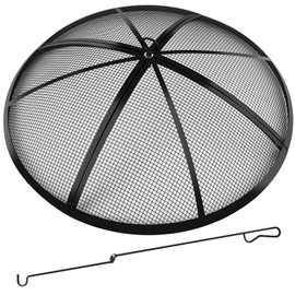 RGJ Fire Pit Spark Screen, Fire Pit Screen 36 Inch Round with Handle & Poker, Collapsible Heavy Duty Mesh Fire Pit Cover Fire Pit Lid for Outdoor/Patio/Backyard/RV Camping/Beach
