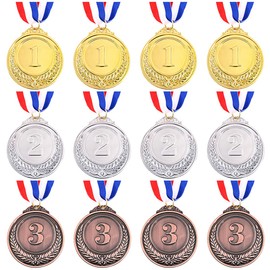Swpeet 3Pcs Metal Gold Silver Bronze Award Medals with Ribbon, Olympic Style Winner Medals for Events, Classrooms, Office Games and Sports - 1st 2nd 3rd Place (Award Medals-3Pcs)