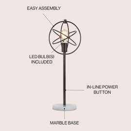 JONATHAN Y JYL1091A 26.5" Industrial Table Lamp with White Marble Base, Oil Rubbed Bronze Metal Cage Bedside Lamp for Living Room, Bedroom, Farmhouse Nightstand Desk Lamp, Edison LED Bulb Included