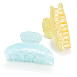 CAKURE Acrylic Hair Clips Cute Claw Clips Medium Hair Claw Barrettes Hair Accessories for Women and Girls（Pack of 2） (f-light blue&yellow)
