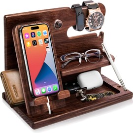 AEGTVA Regalo para Hombre y Mujer, Organizador de Buro y Escritorio, Organizador para Celular, Relojes, Llaves, Cartera, Accesorios para Hombre, Regalo de Cumpleaños para Papá, Marido, Novio