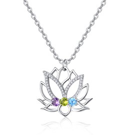 praymos Flower Necklace for Women 925 Sterling Silver Lotus/Cherry Blossom/Colorful Flower Pendant Hypoallergenic Jewellery Birthday Xmas Gifts for Girls