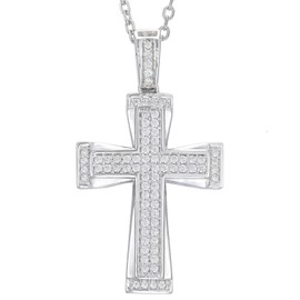 SweetJew Mens Moissanite Cross Pendant Necklace 925 Sterling Silver D Color VVS1 18k White Gold Plated Gift for Him 24 inch Chain