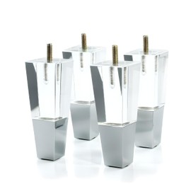 Acrylic Furniture Legs Replacement Cabinet Feet Modern Home Decor DIY Clear Legs Set of 4,Square Style,Chrome (4.7inch)
