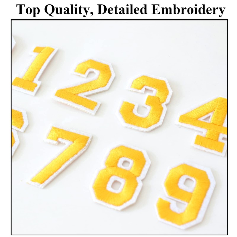 TACVEL 40 Pieces Yellow Iron on Numbers Patches, Numbers 0-9