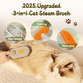 Pet Steam Groomer Brush, 2025 New 3 in 1 Steam Cat Steam Brush for Shedding & Grooming, Multifunctional Hair Removal Comb for Cats Dogs(Khaki)