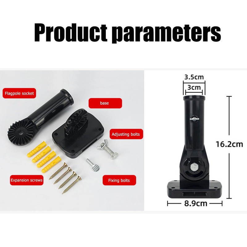 Flagpole Holder Mounting Bracket, Adjustable Flagpole Holder, Black Adjustable Flagpole