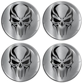 SkinoEu Set of 4 x 60 mm Sticker for Hub Caps Hub Caps Hub Caps Wheel Hub Cover Wheel Sticker Black Silver Skull A 5860