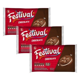 FESTIVAL Chocolate Cookies, Cream Chocolate Sandwich Cookies, Natural Dyes & Low Sodium, High Cream Content, 14.6 Oz (Pack of 3)