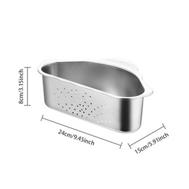 Triangle Sink Drainer Basket,Stainless Steel Sink Drain Shelf,Kitchen Sinks Corner Baskets Suction Cup Triangular Filter Drain Basket for Filter Food Waste and Washing Fruit(Silver)
