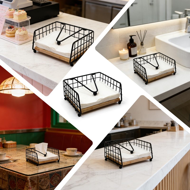 2 Pack Black Metal Napkin Holders for Tables,Quare Serviette Holder