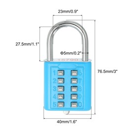 PATIKIL 10 Digit Button Combination Padlock, 3 Pack 5 Position Locking Mechanism Push Button Security Digital Lock for Gym Sports Locker Cabinet Toolbox, Blue