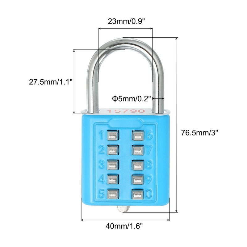 PATIKIL 10 Digit Button Combination Padlock, 3 Pack 5 Position