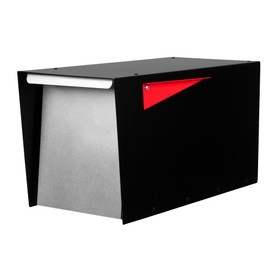Ilyapa Modern Mailbox for Post Mount - Black with Gray Door Powder Coated Steel, Waterproof Letter Box for Parcels, with Recessed Magnetic Close Door
