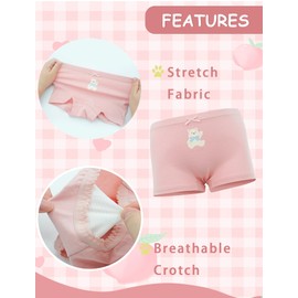 4 Pack Boy Shorts Panties for Little Girls Cotton Lace Trim Panty Briefs Cartoon Boxer Briefs Training Underwear Bear C 4-5 Years