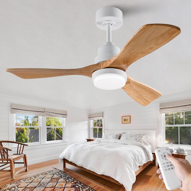 BOJUE 42 Inch White Ceiling Fans with Lights and Remote,Dimmable